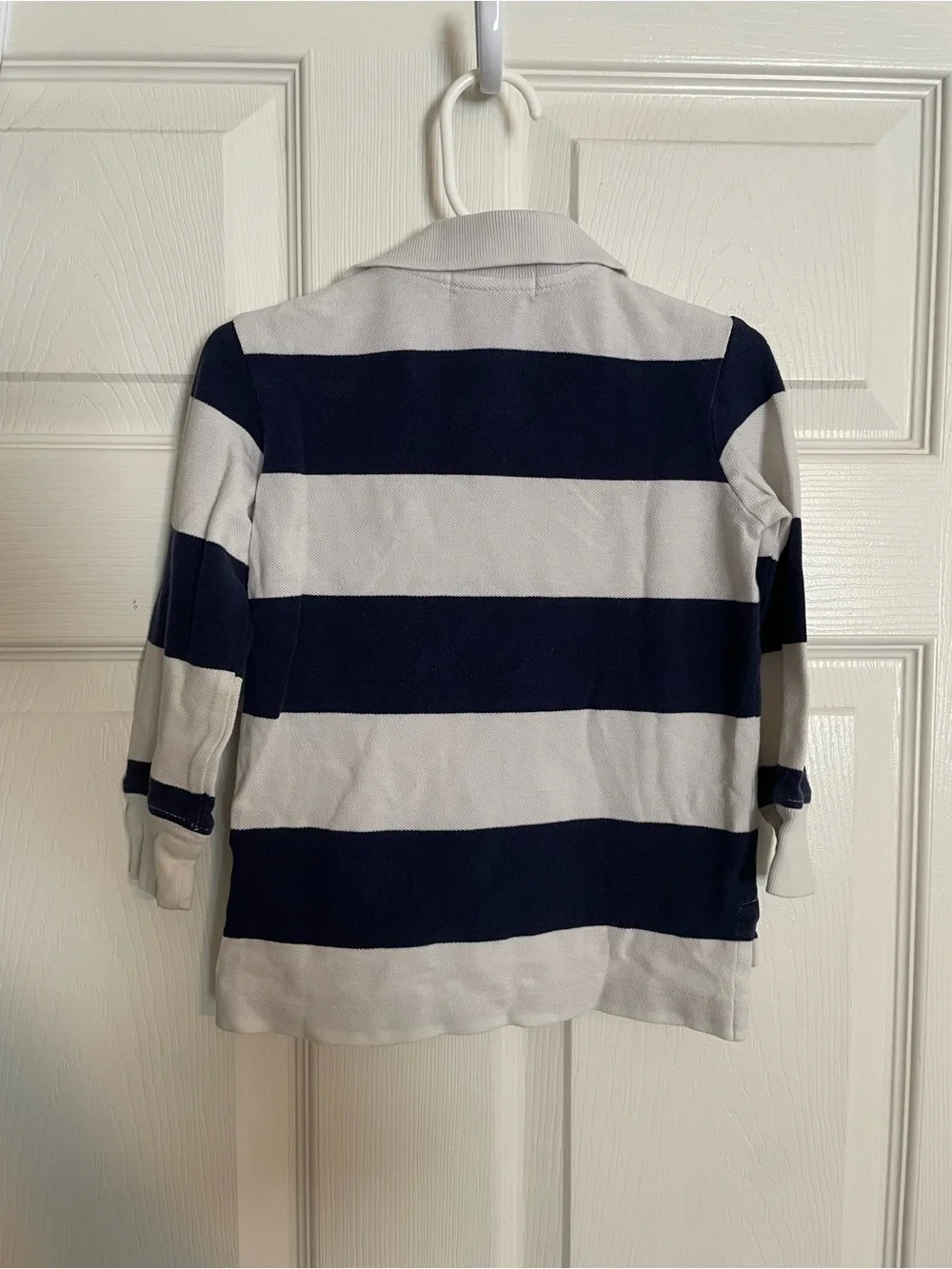 Polo by Ralph Lauren Boys' 2T Navy & White Striped Rugby Polo with Red Logo